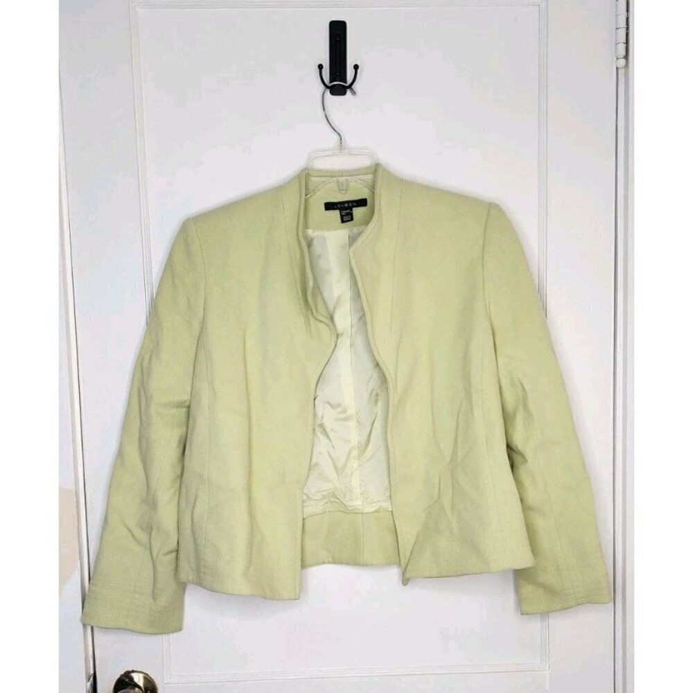 Size 14 Louben Blazer Jacket Wool Cashmere Blend Canada Spring Green Open Front